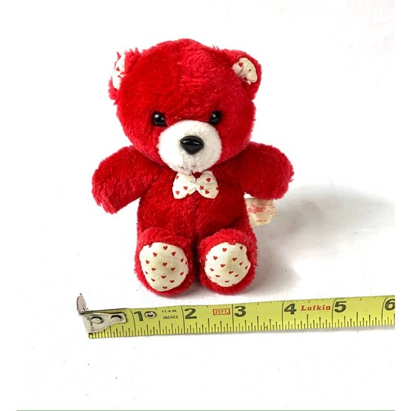 Vintage Russ Red Teddy Bear With Polka Dot Tie 6" - Picture 13 of 13